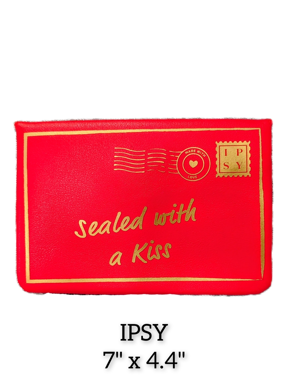 3/$15 ipsy Red Cosmetic Pouch with Gold Lettering - "Sealed with a Kiss" NWOT